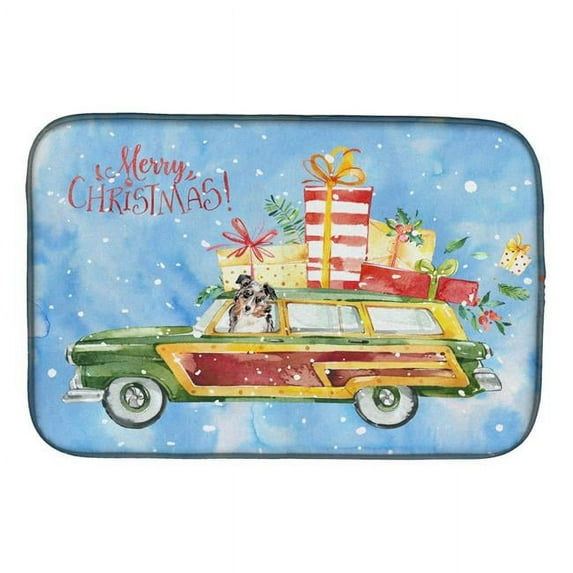 Merry Christmas Australian Shepherd Dish Drying Mat
