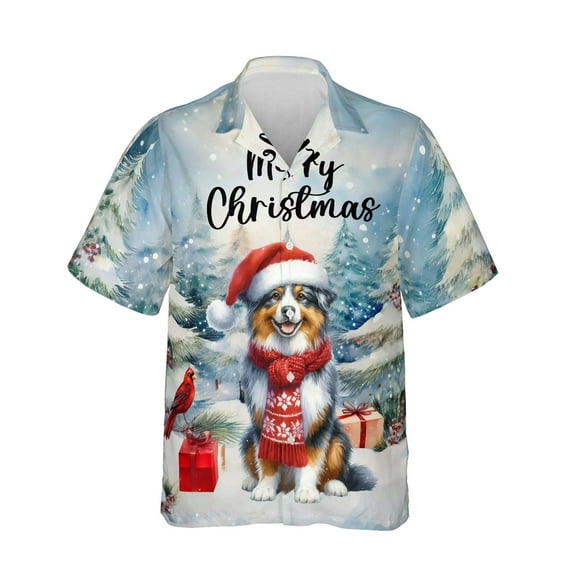 Merry Christmas Australian Shepherd Enjoys Woofmas Winter Xmas Holiday Hawaiian Shirt Breathable Summer Unisex Merch Aussie Dog Lover Gifts - 02022