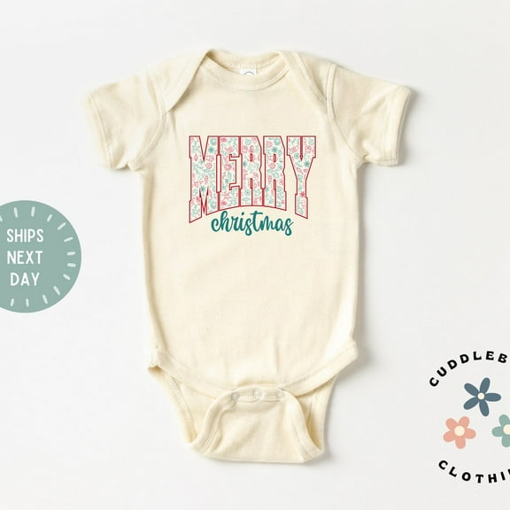 Merry Christmas Baby Bodysuit, Retro Christmas Doodles Red Holiday Baby, First Christmas, Baby Gift