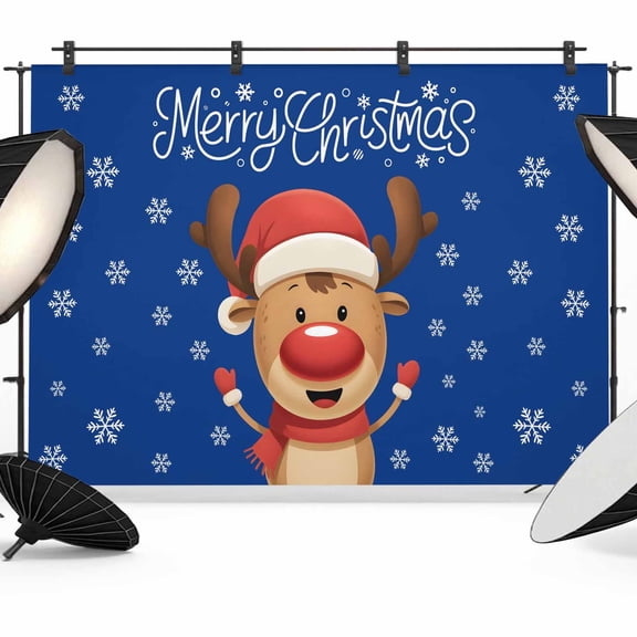 Merry Christmas Backdrop for Photoshoot,Photography Photo Studio Background Wall Backdrop,Blue Winter Xmas Hat Deer Snowflake Back Drop Banner Panel for Portraits Wedding Party Live Streaming 7x5Ft