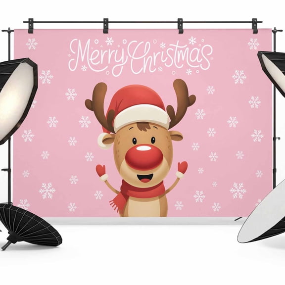 Merry Christmas Backdrop for Photoshoot,Photography Photo Studio Background Wall Backdrop,Pink Winter Xmas Hat Deer Snowflake Back Drop Banner Panel for Portraits Wedding Party Live Streaming 7x5Ft
