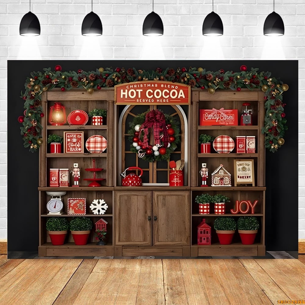 Merry Christmas Backdrop023 Xmas Tree Winter Fireplace Window Gift Wood ...