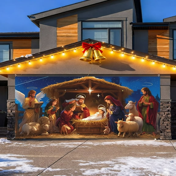 Merry Christmas Background Banner for Party Decoration - 7x16 Ft Santa Photography Garage Door