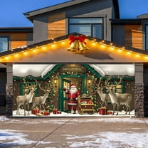 Merry Christmas Background Party Decoration Santa Photography for Garage Door, 7 x 16 Feet Flag Banner for Festive Celebrations
