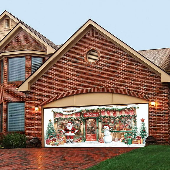 Merry Christmas Background for Santa Photography - Party Decoration 7x16 Ft Garage Door Banner for Festive Celebrations