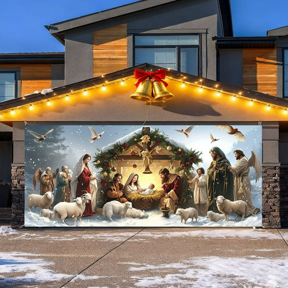 Large Festive Merry Christmas Background for Holiday Photography Parties and Garage Door Displays 7x16 Foot Size