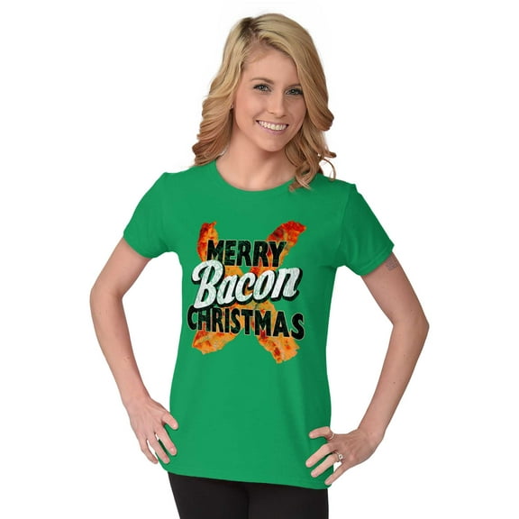 Merry Christmas Bacon Meat Lover Womens Slim Fit Graphic Tee Brisco Brands M