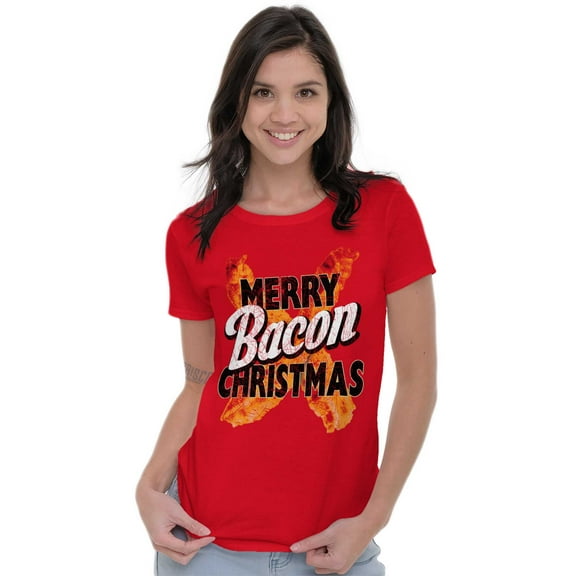 Merry Christmas Bacon Meat Lover Womens Slim Fit Graphic Tee Brisco Brands M