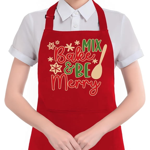 Merry Christmas Baking Apron with Pockets, Gifts for Baking Lovers, Holiday Winter Snowflake Christmas Baker Waterproof Adjustable Cooking Apron for Kitchen Dishwashing Grilling