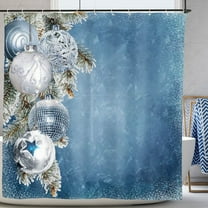 Merry Christmas Balls Shower Curtains Silvery and Blue Rope Balls with Snowflakes Fashion Winter Holiday Bath Curtains 72"x72"