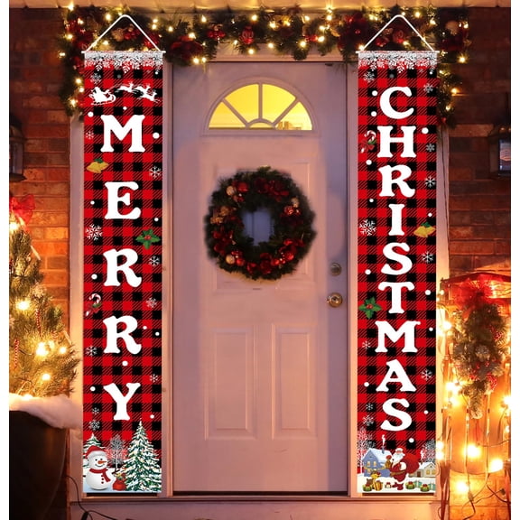 Merry Christmas Banner Christmas Decorations Xmas Porch Door Sign Decor Welcome Banner For Indoor Outdoor Wall Christmas Decorations Indoor Outdoor (72x12inch/180x30cm)