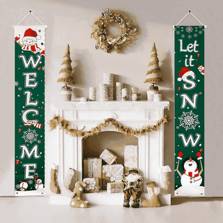 Christmas Decoration for Parties Welcome Home Sign Banner, Front Porch and Door Decorations, Green Set