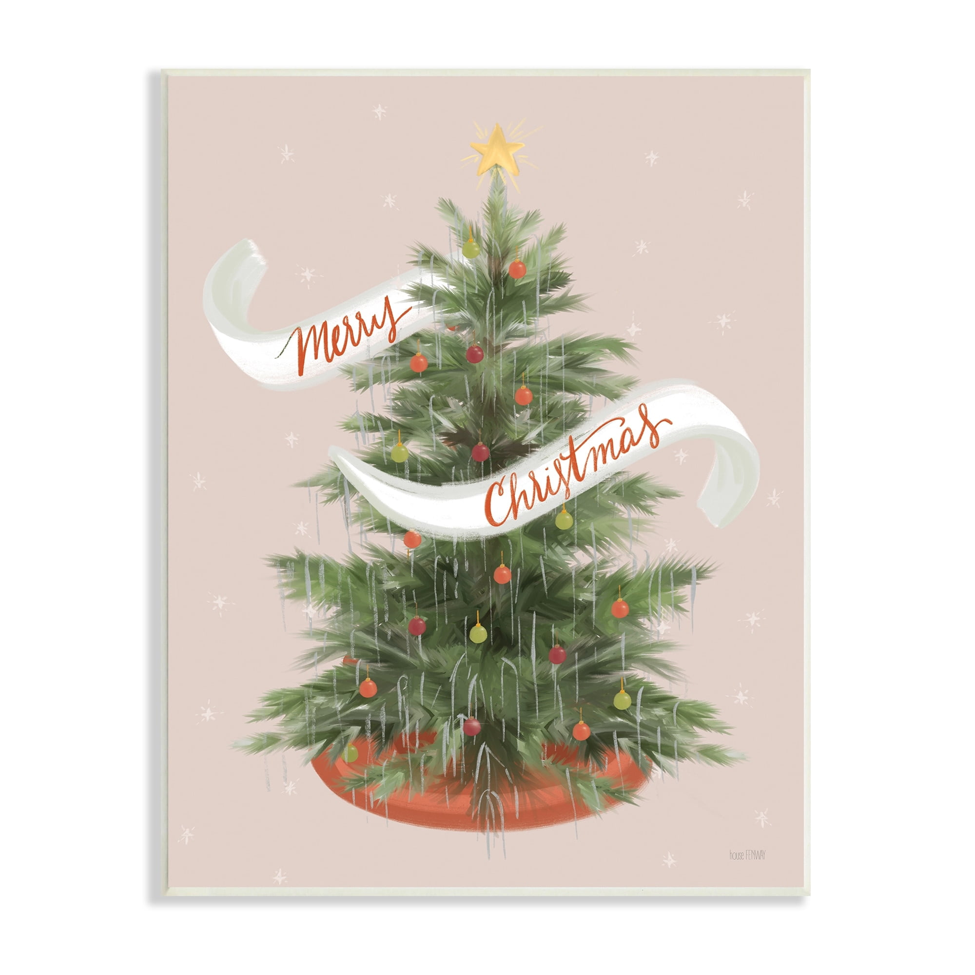 Merry Christmas Banner Decorated Christmas Tree Ornaments Botanical & Floral Graphic Art Unframed Art Print Wall Art