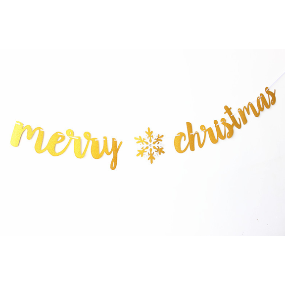 Merry Christmas Banner, Gold, Snowflake Design, Holiday Party Decoration