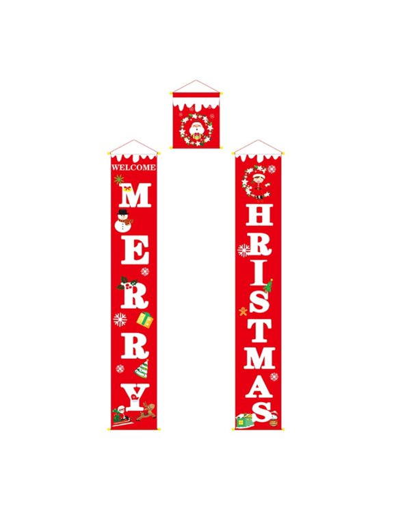 Merry Christmas Banner Sign - Christmas Front Porch Door Decorations - Outdoor Xmas Decor - Red Merry Christmas Sign for City, Country Clearance Wall Hanging Outside