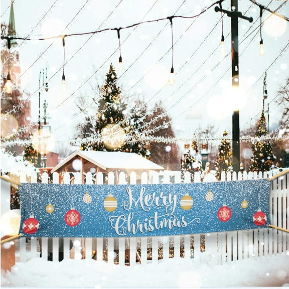 Merry Christmas Banner, Snowflake and Ornaments Christmas Banner Decorations,  2 Feet x 10 Feet, 13751 Christmas Party Supplies, Waterproof Vinyl Banner