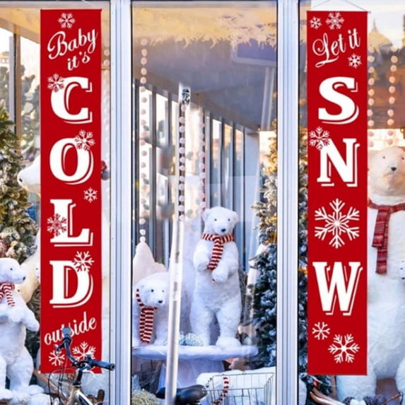 Merry Christmas Banners, Front Door Welcome Christmas Porch Banners Red Porch Sign Hanging Xmas Decorations for Home Wall Indoor Outdoor Holiday Party Decor