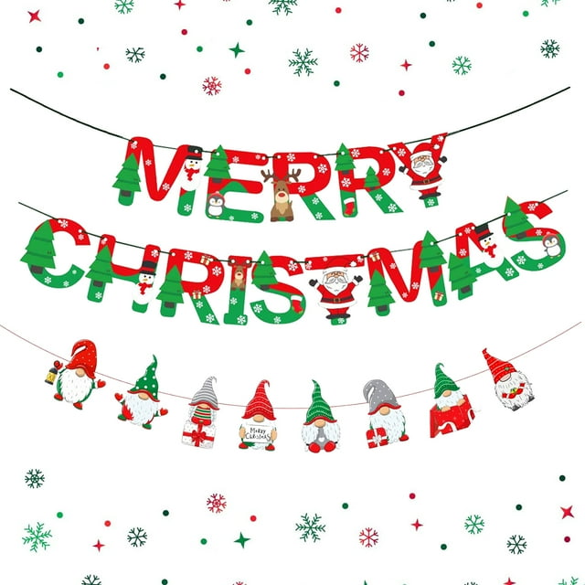 Merry Christmas Banners Party Decorations, Paper Hanging Banner Set ...