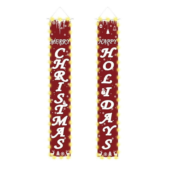 Merry Christmas Banners with String Lights, Xmas Decoration Banners for Outside Door, Christmas Decorations for Porch Sign, Indoor, Yard (B)