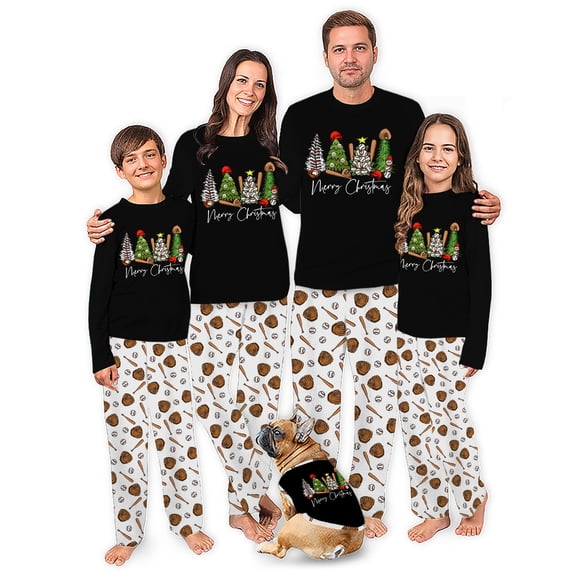 Merry Christmas Baseball Christmas Tree Holiday Pajamas, Plus Size Family Matching Pajamas, Soft Cotton And Poly Blend