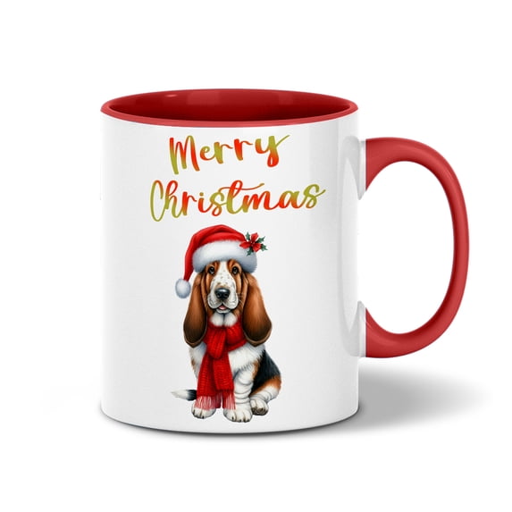 Merry Christmas Basset Hound Enjoys Woofmas Winter Xmas Holiday 11oz Accent Two-tone Mug Bassets Dog Breed Lovers Gifts Idea Coffee Tea Cup - 02022