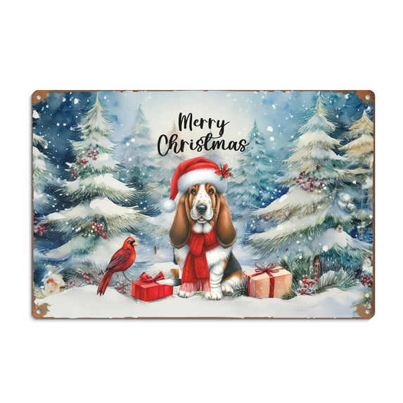Merry Christmas Basset Hound Enjoys Woofmas Winter Xmas Holiday Horizontal Metal Aluminum Sign Bassets Dog Breed Lovers Gifts Idea Wall Art Home Decor - 02022