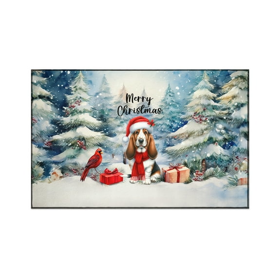 Merry Christmas Basset Hound Enjoys Woofmas Winter Xmas Holiday Indoor Rug Bassets Dog Breed Lovers Gifts Idea Carpet Living Bed Room Sofa Home Decor - 02022