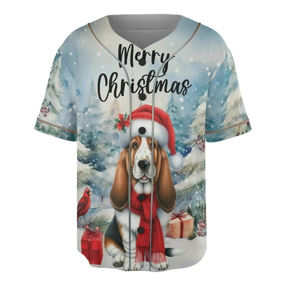 Merry Christmas Basset Hound Enjoys Woofmas Winter Xmas Holiday All Over Print 3D Baseball Shirt Bassets Dog Breed Lovers Gifts Idea Softball Sport - 02022