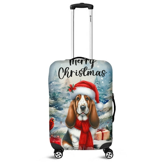 Merry Christmas Basset Hound Enjoys Woofmas Winter Xmas Holiday Travel Luggage Cover Bassets Dog Breed Lovers Gifts Idea Suitcase Dust Protective Decor - 02022
