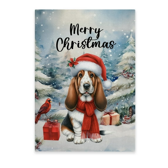Merry Christmas Basset Hound Enjoys Woofmas Winter Xmas Holiday Vertical Matte Canvas Poster Bassets Dog Breed Lovers Gifts Idea Wall Art Home Decor - 02022