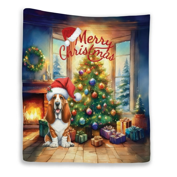 Merry Christmas Basset Hound Santa Hat Xmas Tree Winter Holiday Quilt Blanket Bassets Dog Breed Lovers Gifts Idea Cozy Comforter Throw Blanket - 01013