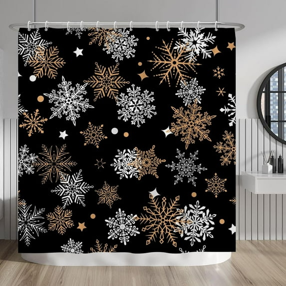 Merry Christmas Bath Curtains Shower with Hooks Fallen Snowflake Shower Curtains Decorative for Bathroom Decor Winter Holiday Fabric Shower Curtain Set with Hooks 72x72 Inches for Bath Decor