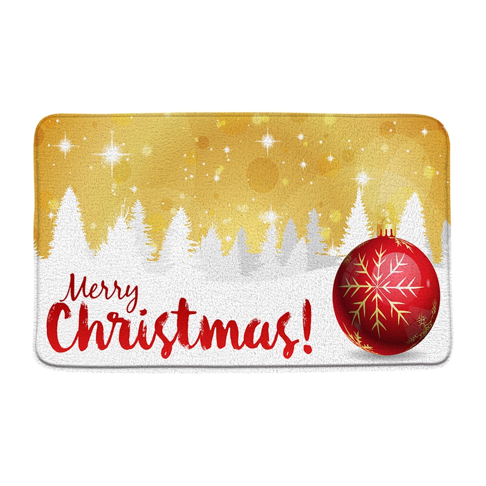 Merry Christmas Bath Mat Set Xmas Accessory Bell Red Gold Balls Funny