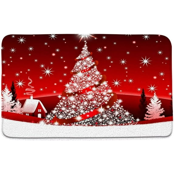 Merry Christmas Bath Mat Xmas Tree Snow Snowflake Abstract Pine Star Fantasy Winter Holoiday Happy New Year Bathroom Kitchen Rugs,16x24 Inch