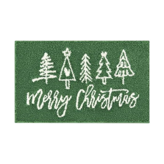 Merry Christmas Bath mat Washable Non Slip, 16"W x 30"L Cute Colorful Green Modern Christmas Tree Bathroom Rugs Decor, Absorbent Shaggy Microfiber Xmas Holiday Winter Bath Rug Shower Floor Mat