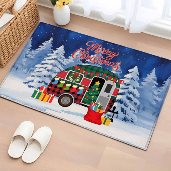 Merry Christmas Bathroom Rug Washable 2x3 Entryway Rug Non Slip Xmas Tree Camper Van Winter Gifts Front Door Mat Low Pile Indoor Doormat Throw Floor Carpet for Kitchen Bedroom Entrance