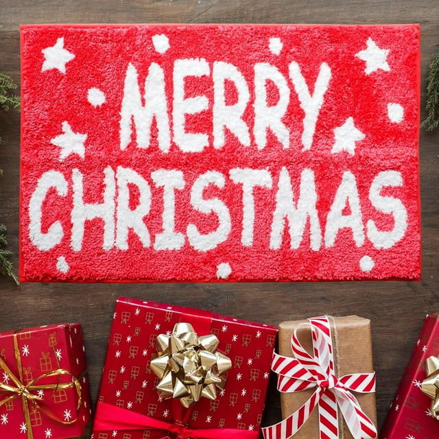 Merry Christmas Bathroom Rugs Red Christmas Bath Mat Decor Festive Rugs