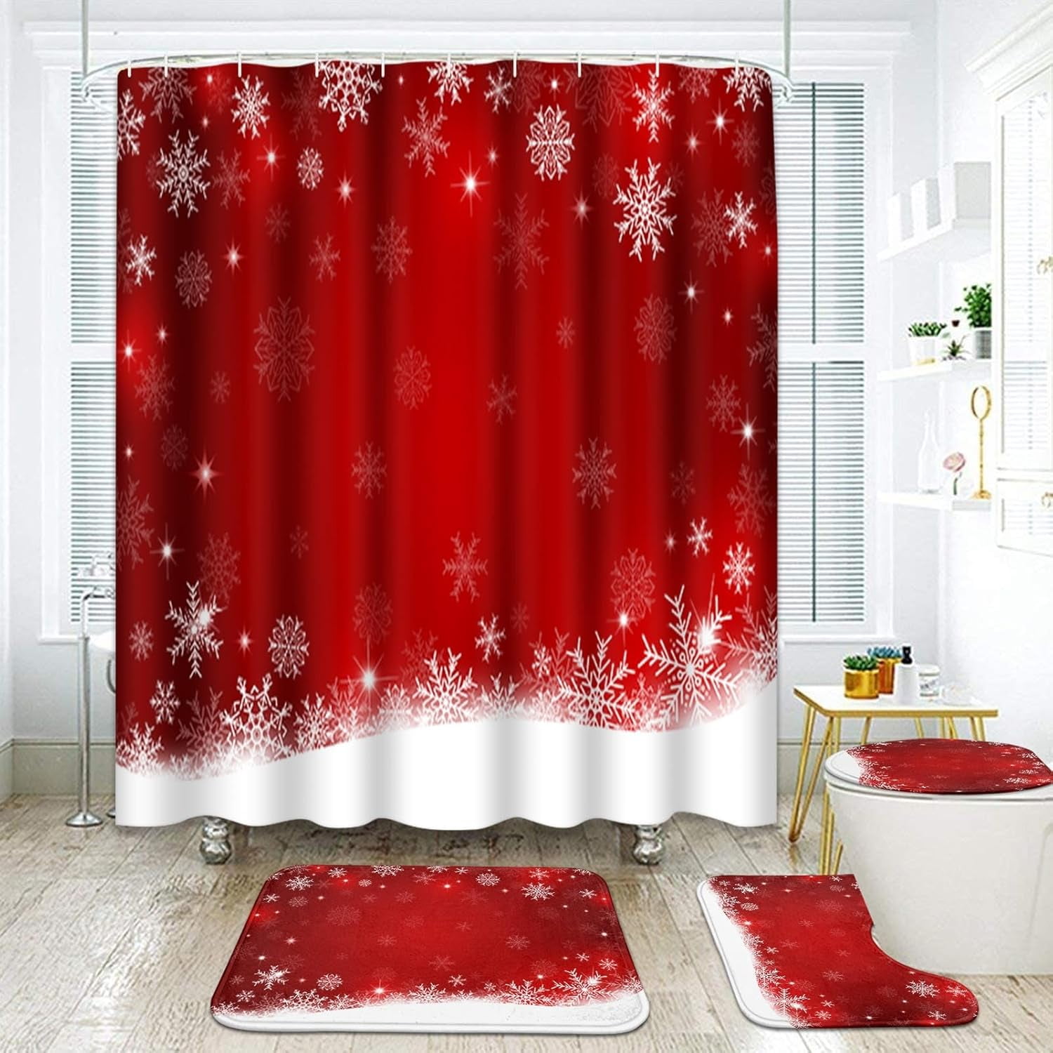 Merry Christmas Bathroom Set with Shower Curtain and Rugs Accessories ...