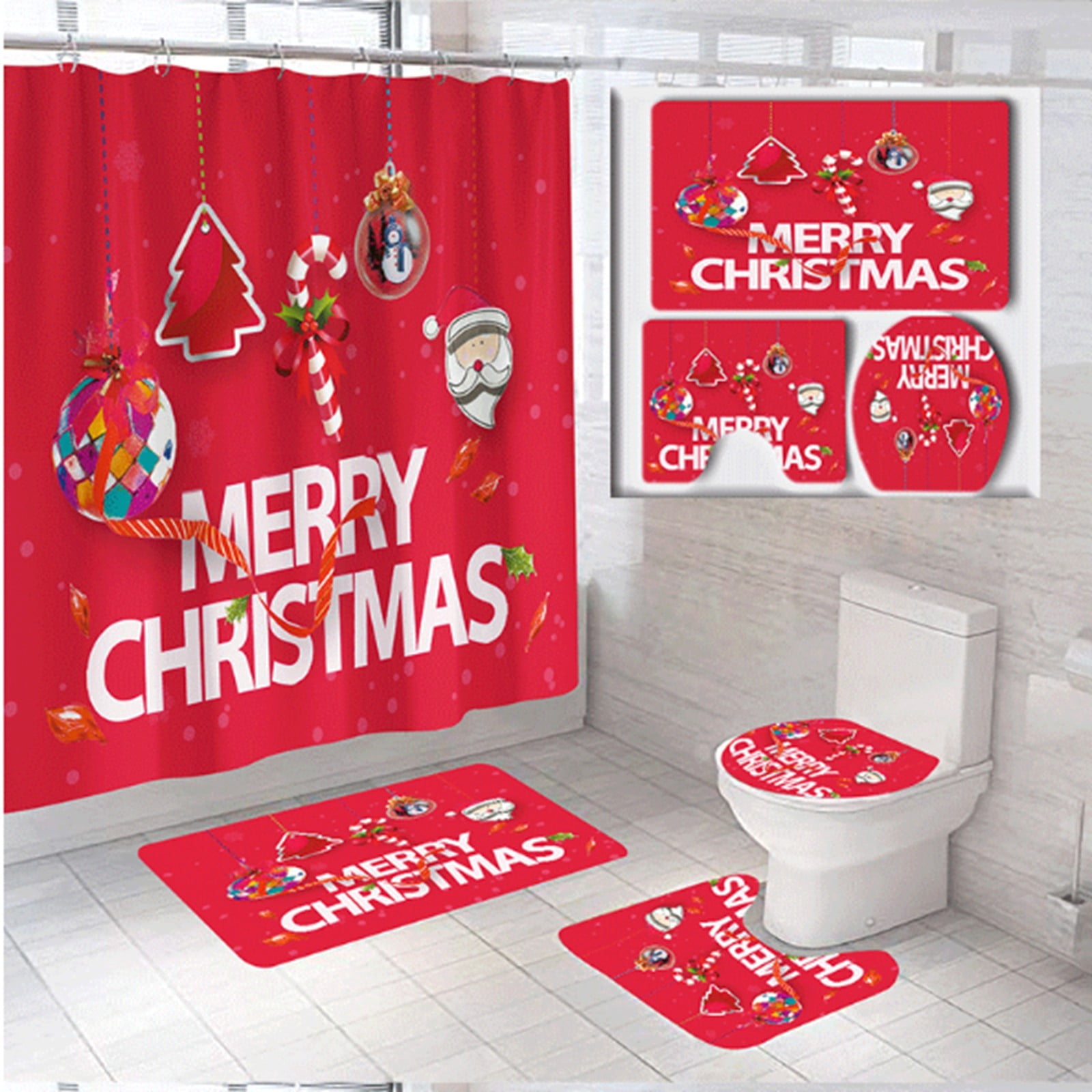 Merry Christmas Bathroom Set With Shower Curtain And Rug Accessories ...