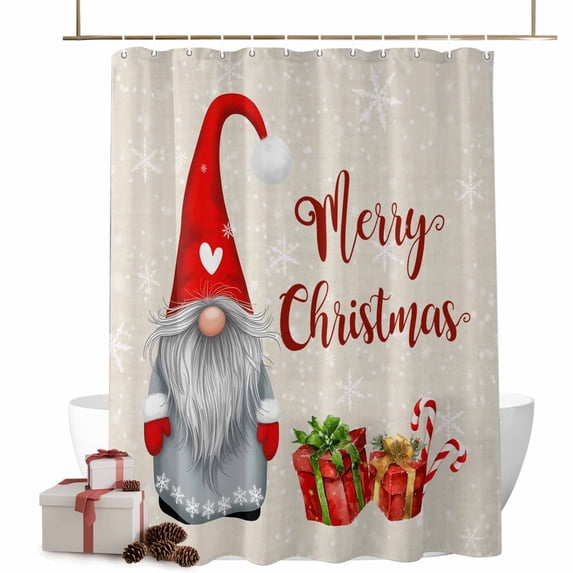 Merry Christmas Bathroom Shower Curtain Red Dwarfs Winter Gifts Snowflakes Retro Linen Waterproof Washable Shower Curtains for Bathtub Bath Decor with Grommets and Hook 36 X 72 Inch