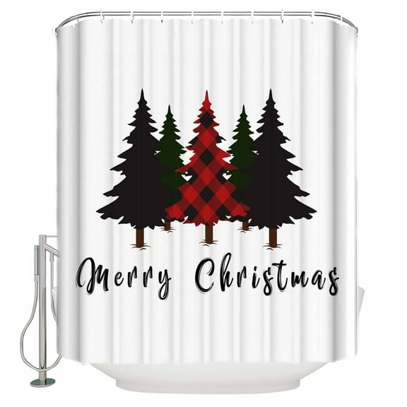 Merry Christmas Bathroom Shower Curtains with Hooks, Xmas Tree Winter Waterproof Fabric Washable Shower Curtain for Home Hotel Bathtub Decor 60x72 Inches