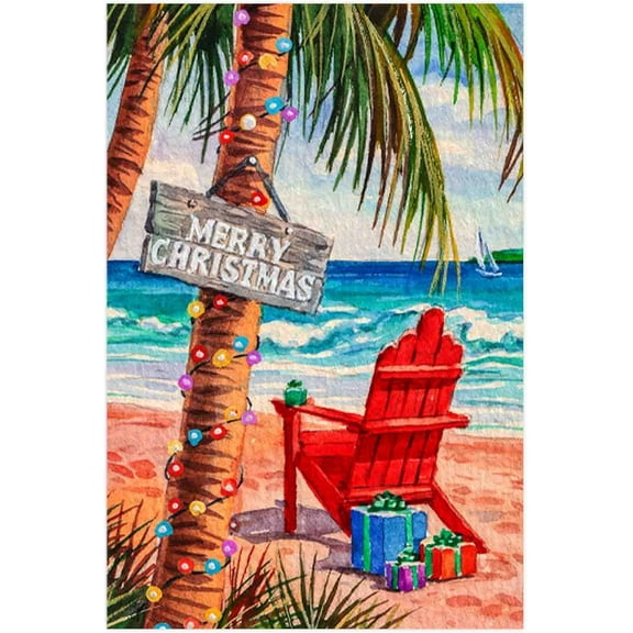 Merry Christmas Beach Chair Tropical Plants Decoration Outdoor Winter House Flag 28x40 inch