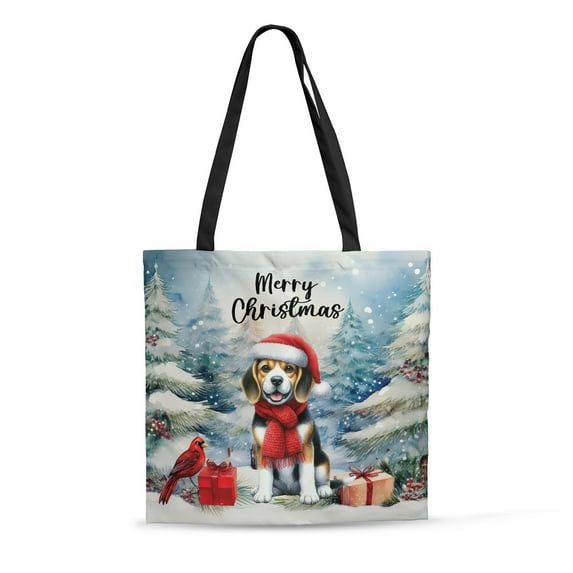 Merry Christmas Beagle Enjoys Woofmas Winter Xmas Holiday All Over Print 3D Canvas Tote Bag Beagles Dog Lover Gifts Idea Reusable Handbag - 02022