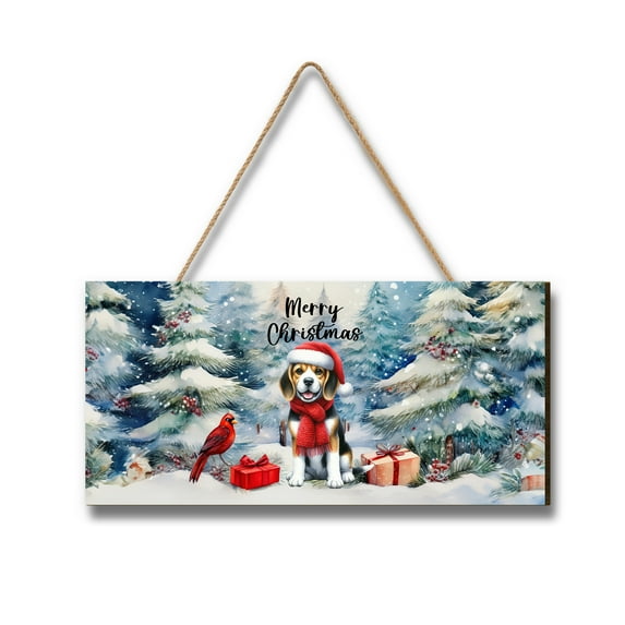 Merry Christmas Beagle Enjoys Woofmas Winter Xmas Holiday Landscape Wood Sign Beagles Dog Lover Gifts Idea Hanging Wall Home Decor - 02022