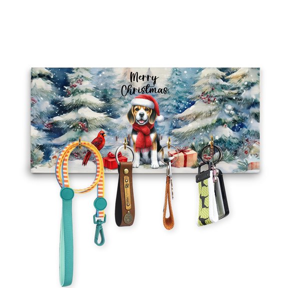 Merry Christmas Beagle Enjoys Woofmas Winter Xmas Holiday Wood Key Holder Beagles Dog Lover Gifts Idea Wall-mounted Key Rack Home Decor - 02022