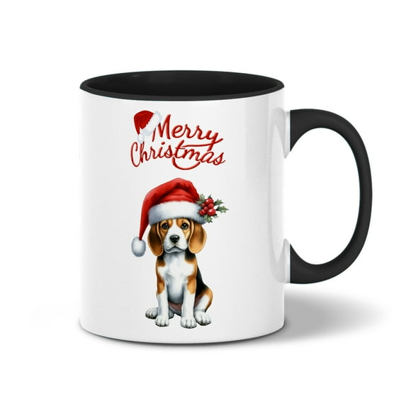Merry Christmas Beagle Santa Hat Xmas Tree Winter Holiday 11oz Accent Two-tone Mug Beagles Dog Lover Gifts Idea Coffee Tea Cup - 01013