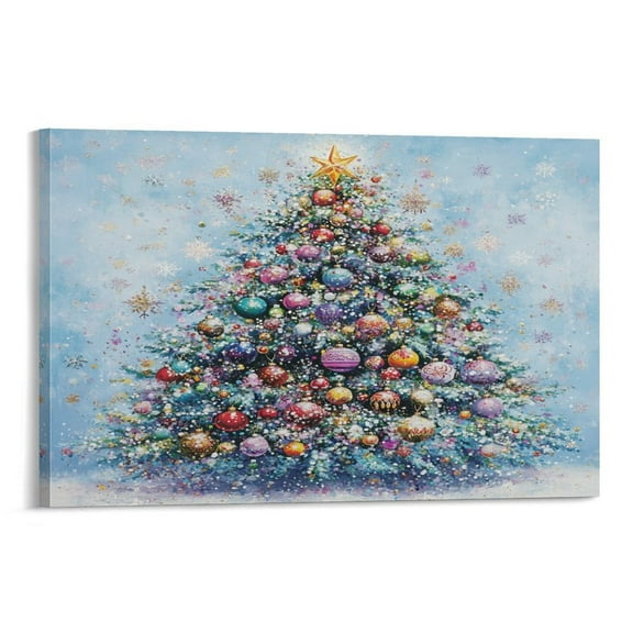 Merry Christmas Beautiful Christmas Tree Print Canvas Wall Art for Bedroom Snowy Pine Tree Living Room Art Canvas Wall Art Artwork Wall Art For Kitchen Canvas Print 08x12inch Framed