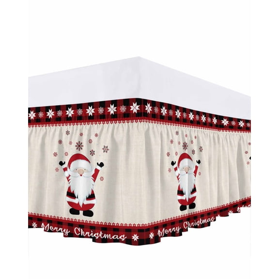 Merry Christmas Bed Skirt Queen Size 16 Inch Drop, Gnome Santa Claus Snowflakes Border Wrap Around Dust Ruffle Bedskirts, Wrinkle & Fade Resistant Easy Fit Bedskirt with Adjustable Elastic