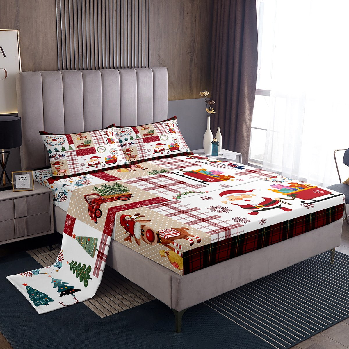 Merry Christmas Bed Sheets Set Christmas Tree Elk Deer Sheet Set Twin