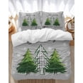 thumbnail image 1 of Merry Christmas Bedding Duvet Cover Set Twin Size 4 Pieces Green Plaid Xmas Tree Winter Snowflakes Grey Bedding Set with Zipper Closure, 1 Comforter Cover 68x86 Inches 1 Flat Sheet & 2 Pillow Cases, 1 of 7